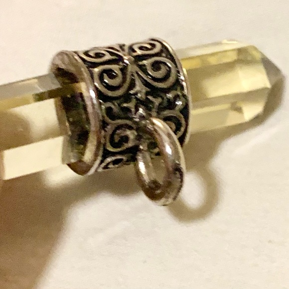 Double Point Pendant with Silver Toned Fitting Carved Amulet - Picture 4 of 6